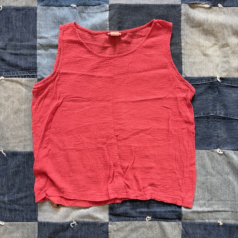vintage avon fashion sheer pink red woven cotton tank top size L